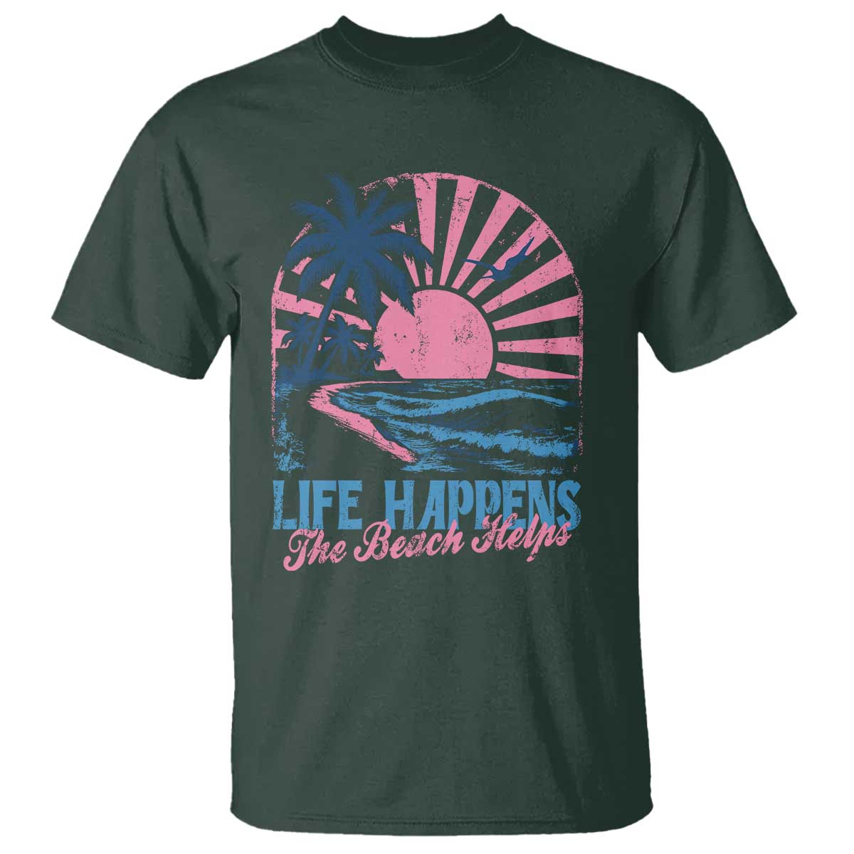 Life Happens The Beach Helps T Shirt Retro Coastal Ocean Therapy Cute Summer Vibes - Wonder Print Shop