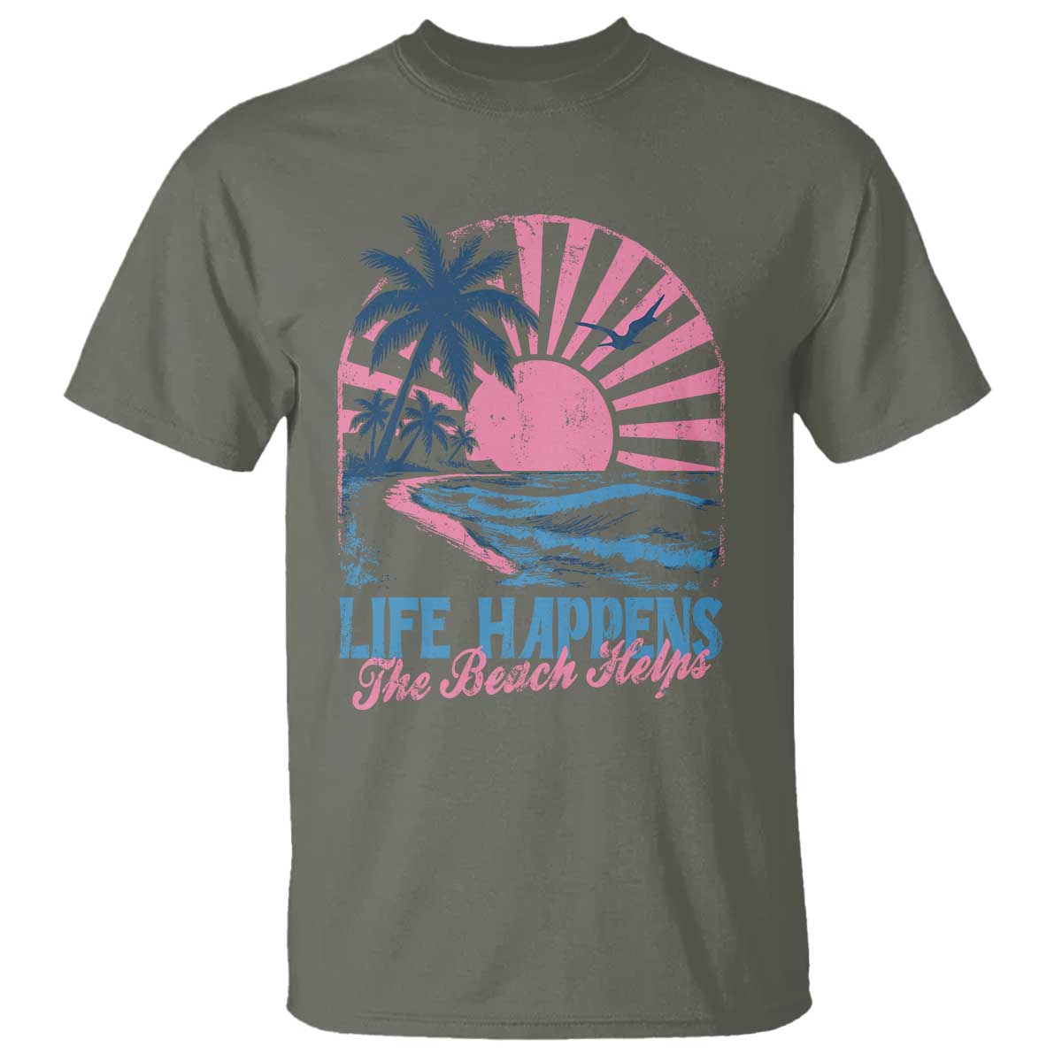Life Happens The Beach Helps T Shirt Retro Coastal Ocean Therapy Cute Summer Vibes - Wonder Print Shop