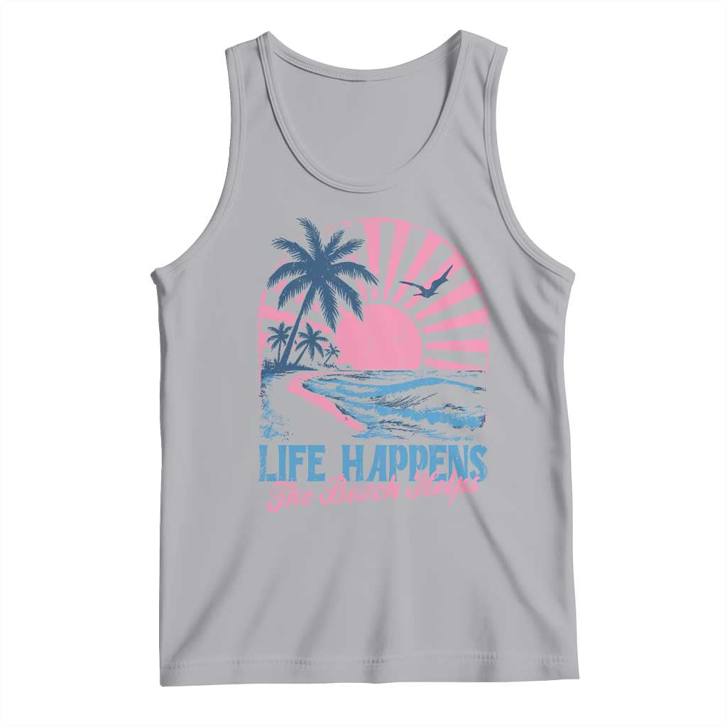 Life Happens The Beach Helps Tank Top Retro Coastal Ocean Therapy Cute Summer Vibes - Wonder Print Shop