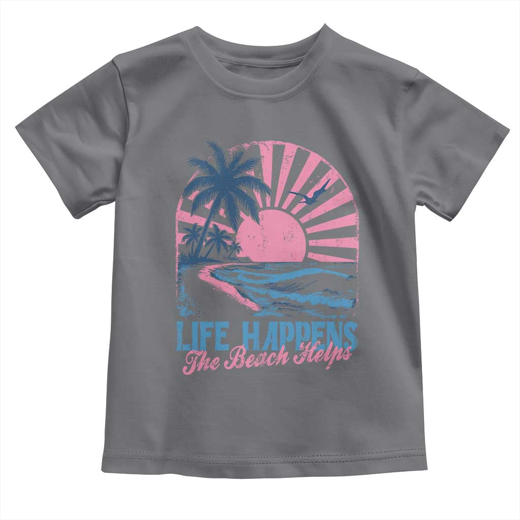 Life Happens The Beach Helps Toddler T Shirt Retro Coastal Ocean Therapy Cute Summer Vibes - Wonder Print Shop