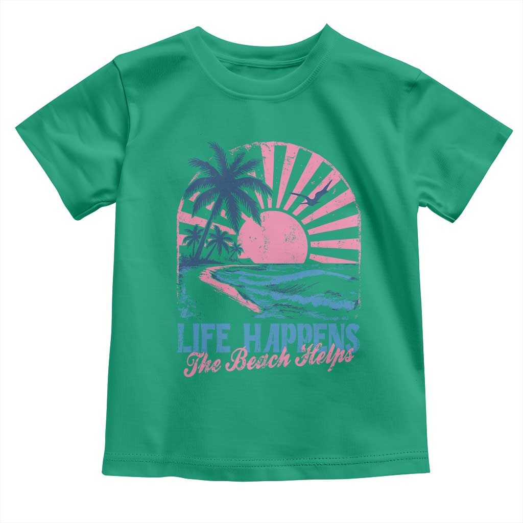 Life Happens The Beach Helps Toddler T Shirt Retro Coastal Ocean Therapy Cute Summer Vibes - Wonder Print Shop