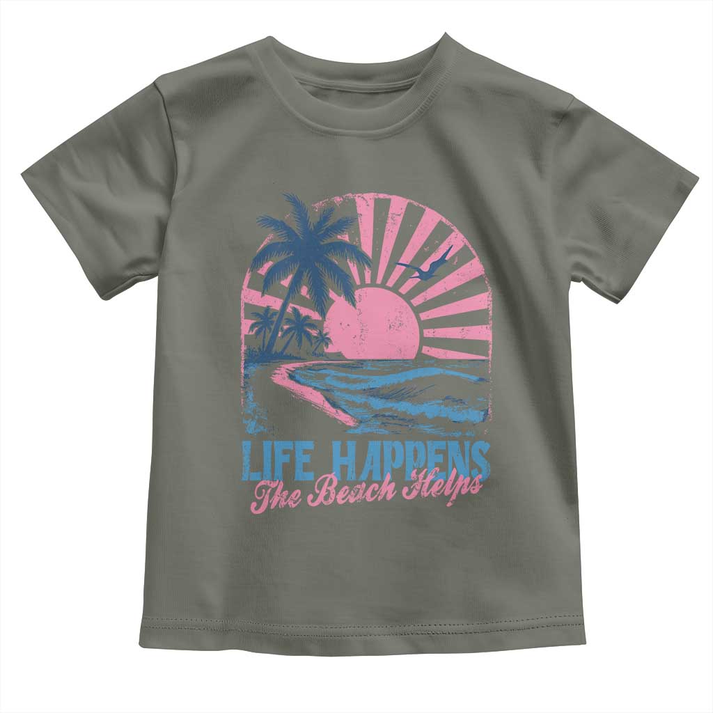 Life Happens The Beach Helps Toddler T Shirt Retro Coastal Ocean Therapy Cute Summer Vibes - Wonder Print Shop