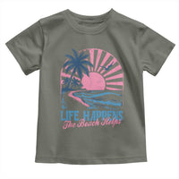 Life Happens The Beach Helps Toddler T Shirt Retro Coastal Ocean Therapy Cute Summer Vibes - Wonder Print Shop