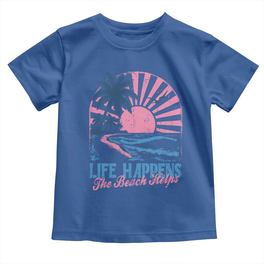 Life Happens The Beach Helps Toddler T Shirt Retro Coastal Ocean Therapy Cute Summer Vibes - Wonder Print Shop