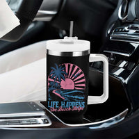Life Happens The Beach Helps Tumbler With Handle Retro Coastal Ocean Therapy Cute Summer Vibes - Wonder Print Shop