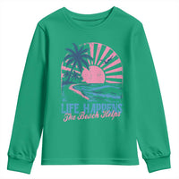Life Happens The Beach Helps Youth Sweatshirt Retro Coastal Ocean Therapy Cute Summer Vibes - Wonder Print Shop