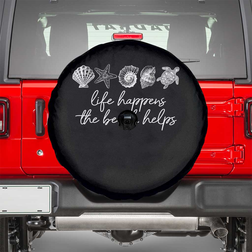 Life Happens The Beach Helps Spare Tire Cover Coastal Ocean Therapy Cute Summer Vibes - Wonder Print Shop
