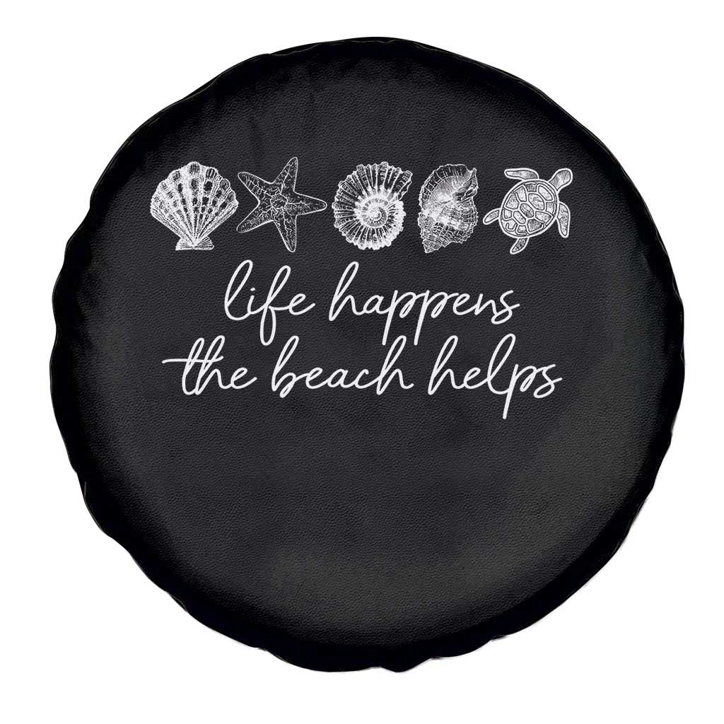 Life Happens The Beach Helps Spare Tire Cover Coastal Ocean Therapy Cute Summer Vibes - Wonder Print Shop
