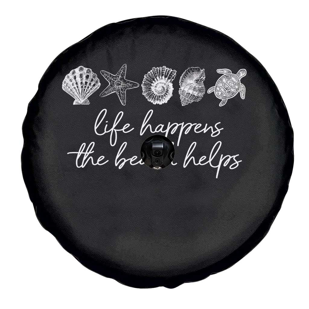 Life Happens The Beach Helps Spare Tire Cover Coastal Ocean Therapy Cute Summer Vibes - Wonder Print Shop