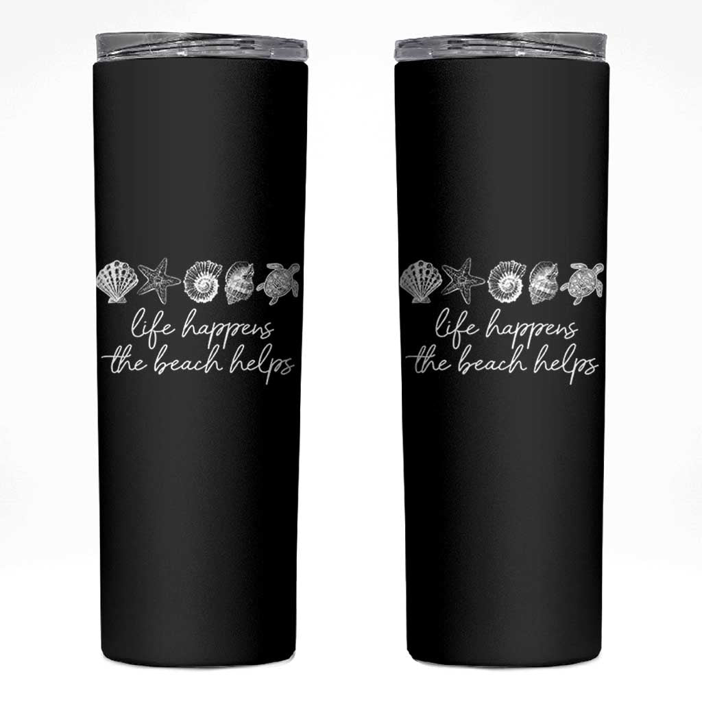 Life Happens The Beach Helps Skinny Tumbler Coastal Ocean Therapy Cute Summer Vibes - Wonder Print Shop