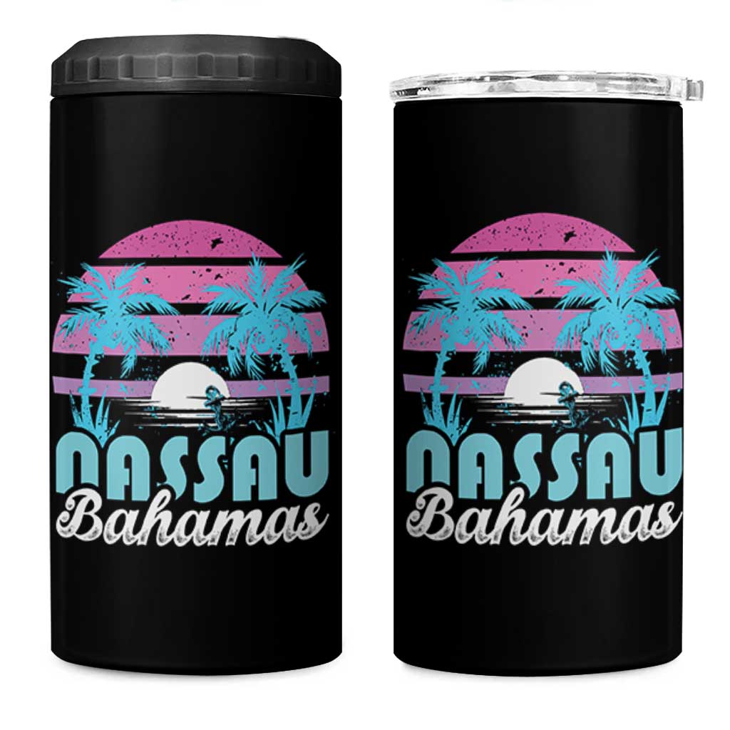 Vintage Nassau 4 in 1 Can Cooler Tumbler Tropical Island Palm Trees Beach Bahamas Vacation - Wonder Print Shop
