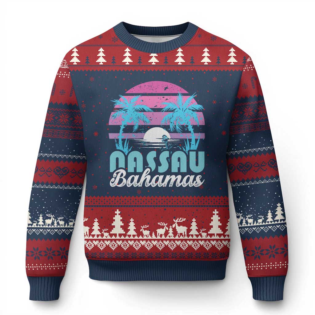 Vintage Nassau Ugly Christmas Sweater Tropical Island Palm Trees Beach Bahamas Vacation - Wonder Print Shop