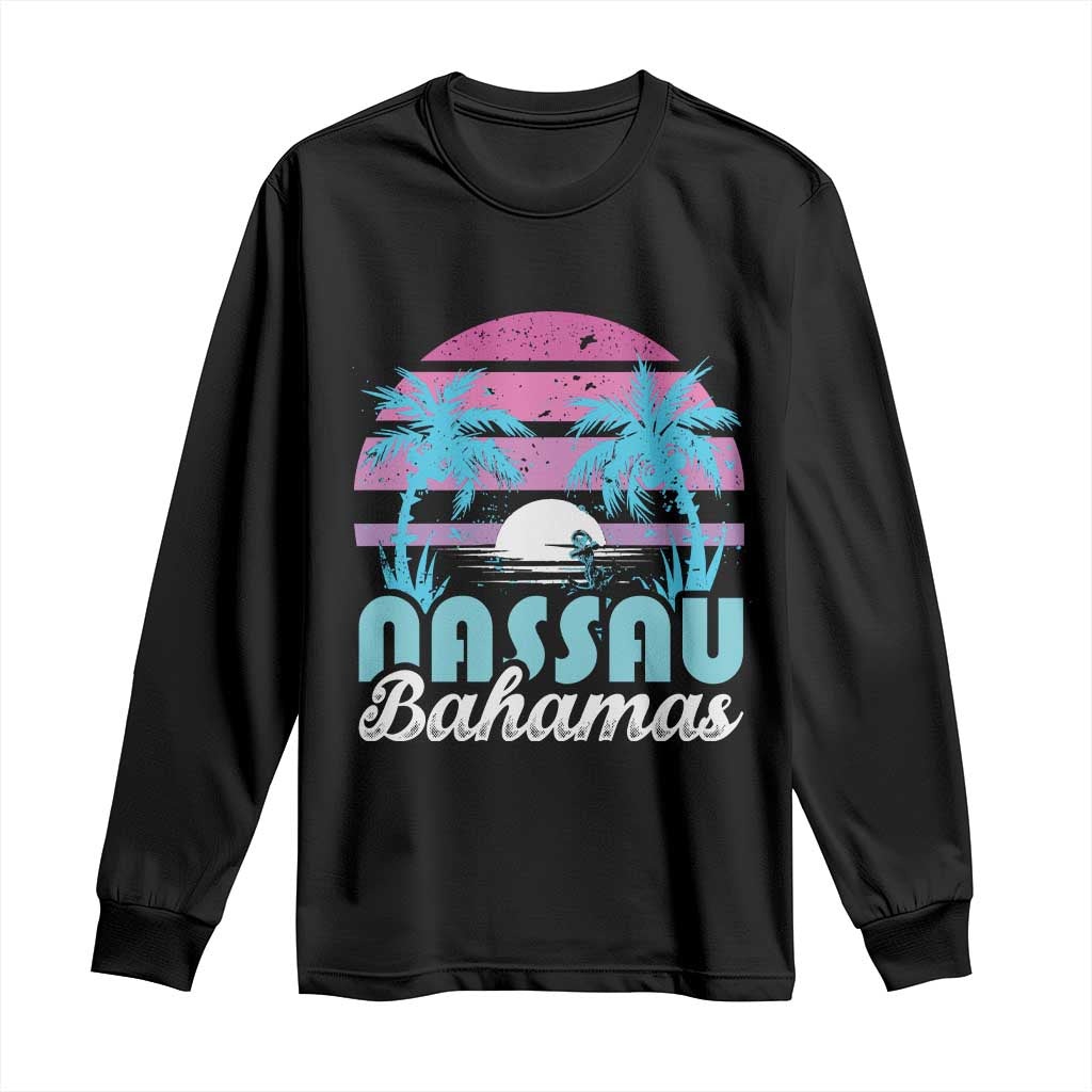 Vintage Nassau Long Sleeve Shirt Tropical Island Palm Trees Beach Bahamas Vacation - Wonder Print Shop
