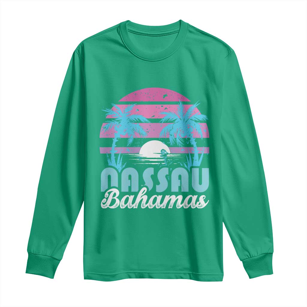 Vintage Nassau Long Sleeve Shirt Tropical Island Palm Trees Beach Bahamas Vacation - Wonder Print Shop