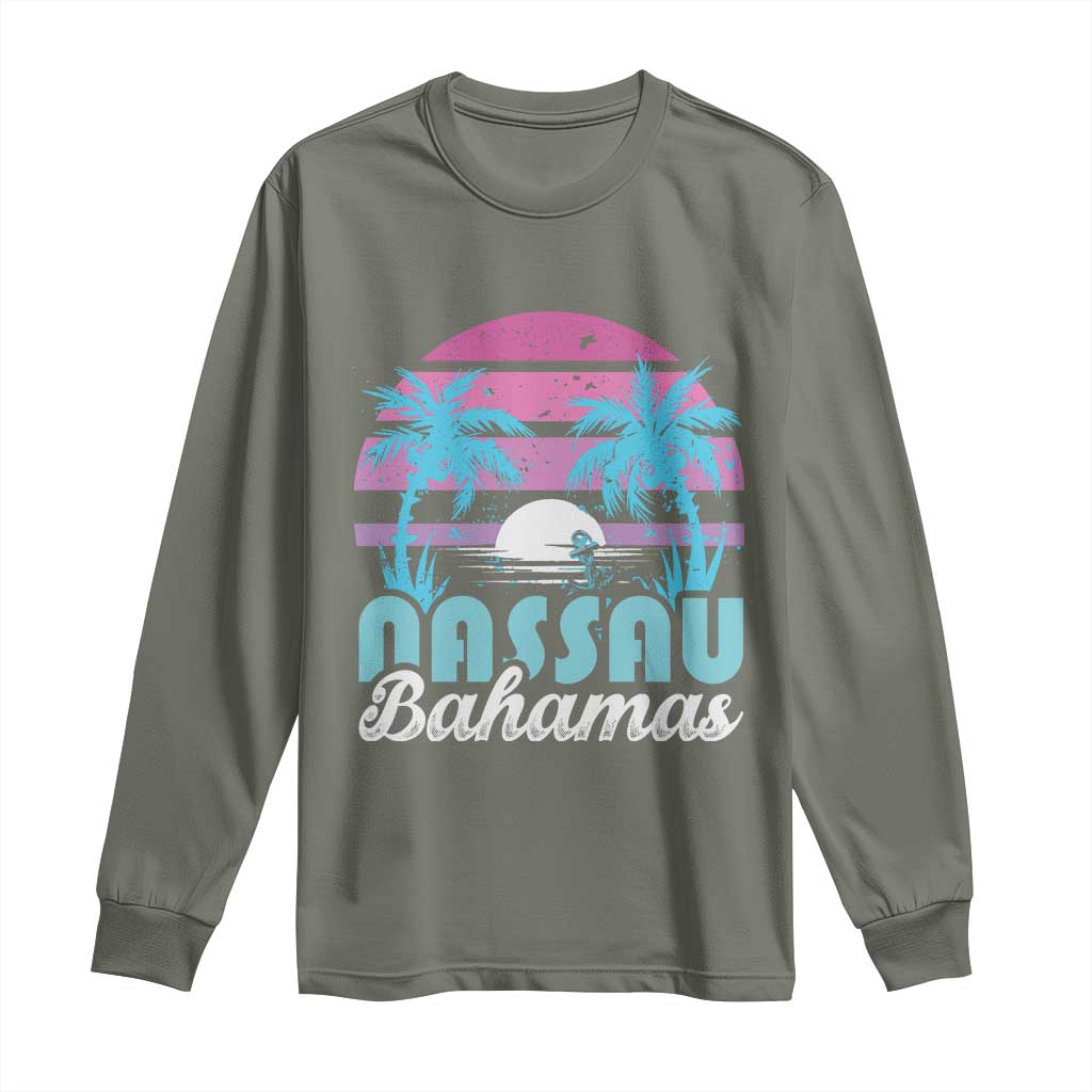 Vintage Nassau Long Sleeve Shirt Tropical Island Palm Trees Beach Bahamas Vacation - Wonder Print Shop