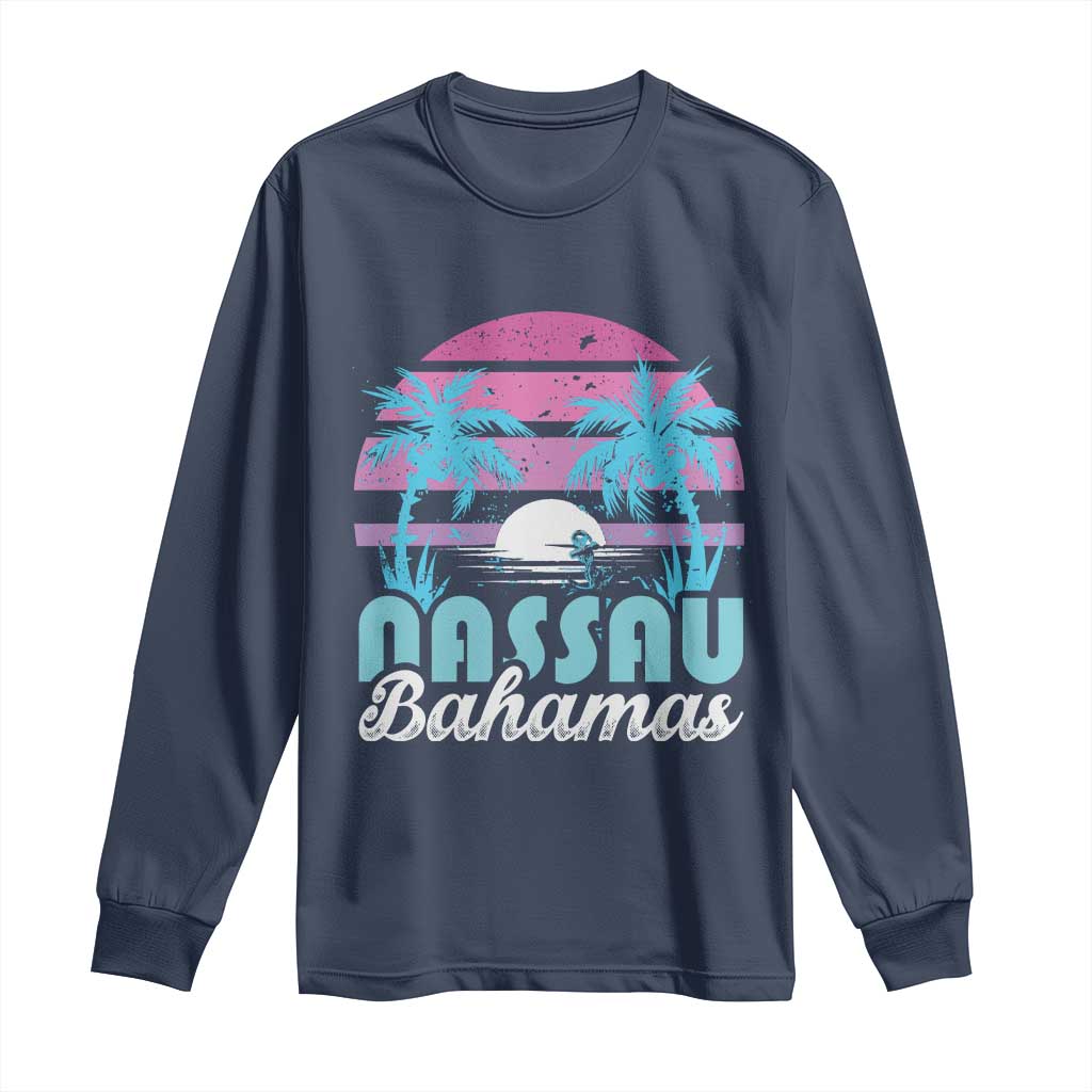 Vintage Nassau Long Sleeve Shirt Tropical Island Palm Trees Beach Bahamas Vacation - Wonder Print Shop