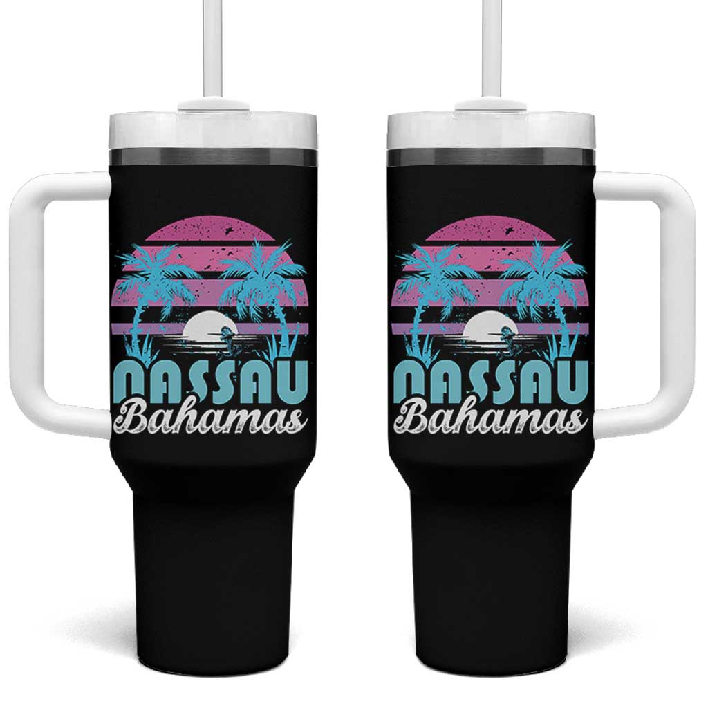Vintage Nassau Tumbler With Handle Tropical Island Palm Trees Beach Bahamas Vacation - Wonder Print Shop