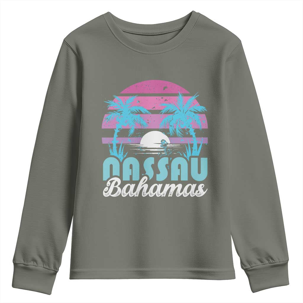 Vintage Nassau Youth Sweatshirt Tropical Island Palm Trees Beach Bahamas Vacation - Wonder Print Shop