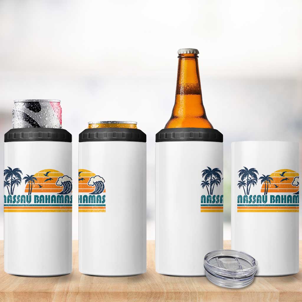 Vintage Nassau 4 in 1 Can Cooler Tumbler Bahamas Vacation Beach Summer Retro Sunset - Wonder Print Shop