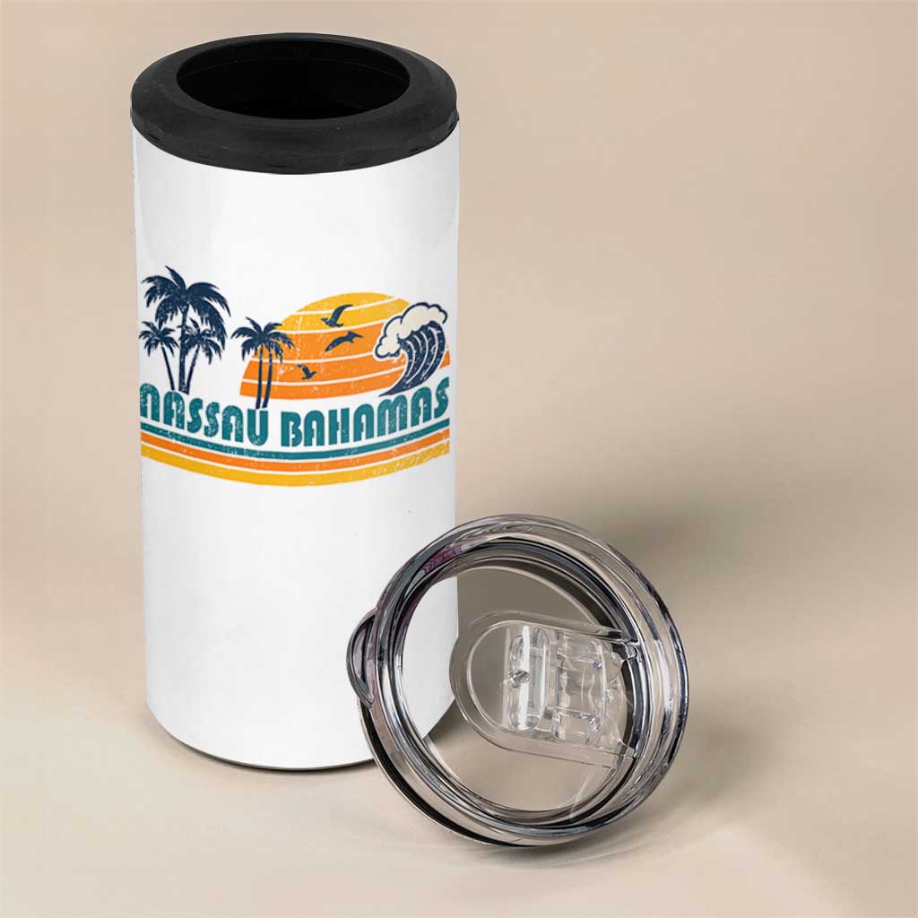 Vintage Nassau 4 in 1 Can Cooler Tumbler Bahamas Vacation Beach Summer Retro Sunset - Wonder Print Shop