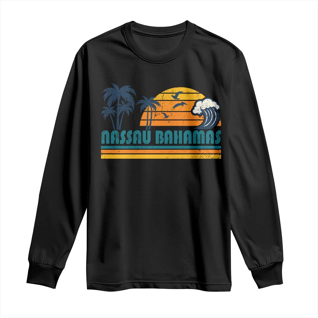 Vintage Nassau Long Sleeve Shirt Bahamas Vacation Beach Summer Retro Sunset - Wonder Print Shop