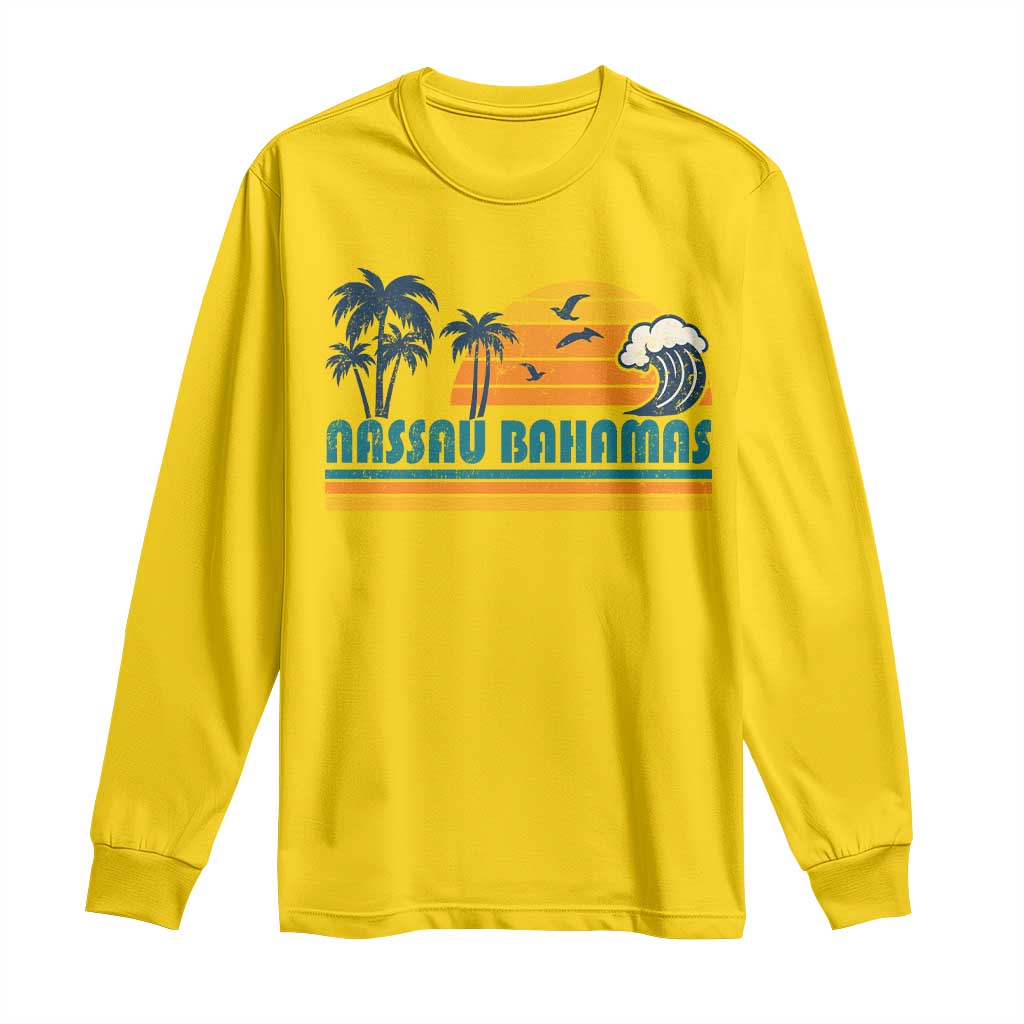 Vintage Nassau Long Sleeve Shirt Bahamas Vacation Beach Summer Retro Sunset - Wonder Print Shop