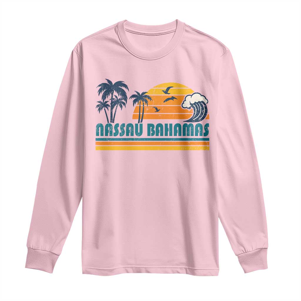 Vintage Nassau Long Sleeve Shirt Bahamas Vacation Beach Summer Retro Sunset - Wonder Print Shop