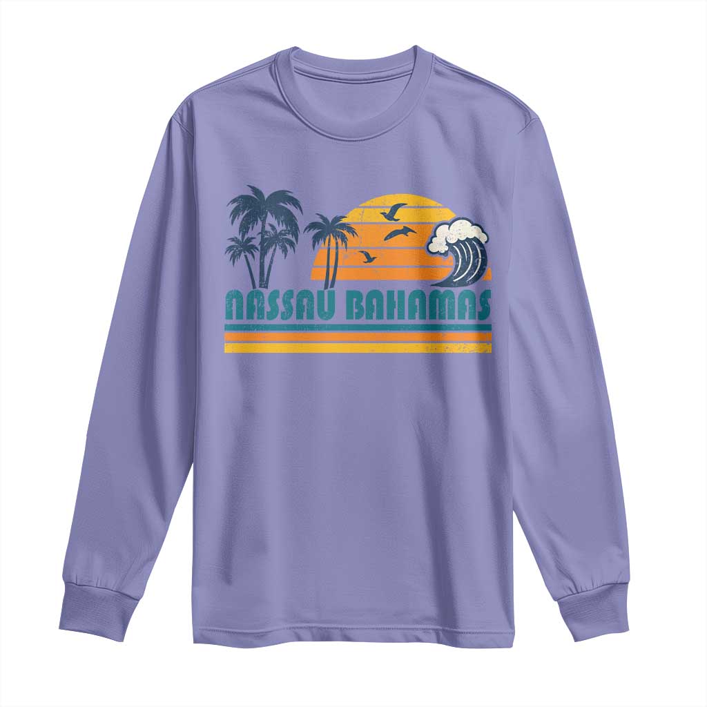 Vintage Nassau Long Sleeve Shirt Bahamas Vacation Beach Summer Retro Sunset - Wonder Print Shop