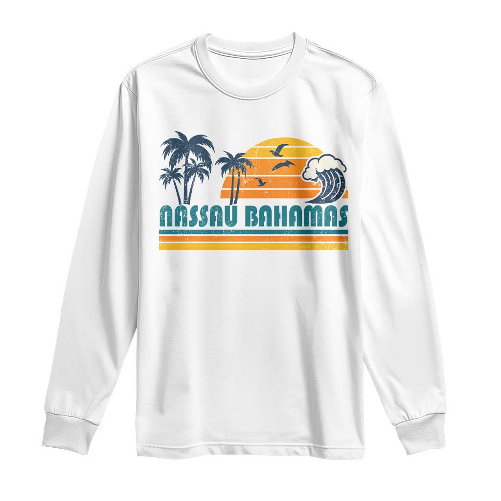 Vintage Nassau Long Sleeve Shirt Bahamas Vacation Beach Summer Retro Sunset - Wonder Print Shop