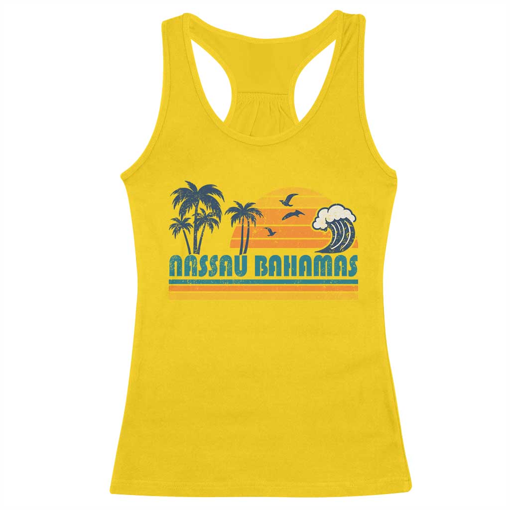 Vintage Nassau Racerback Tank Top Bahamas Vacation Beach Summer Retro Sunset - Wonder Print Shop