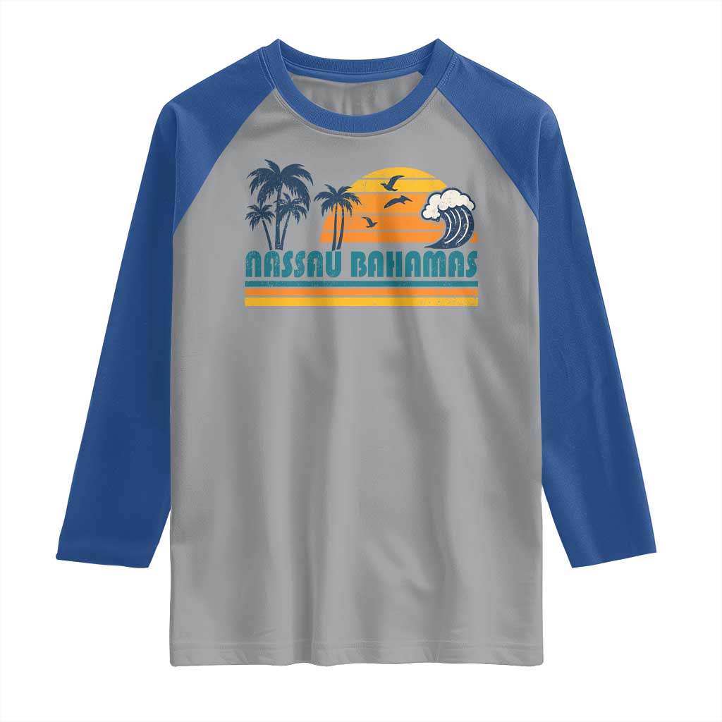 Vintage Nassau Raglan Shirt Bahamas Vacation Beach Summer Retro Sunset - Wonder Print Shop