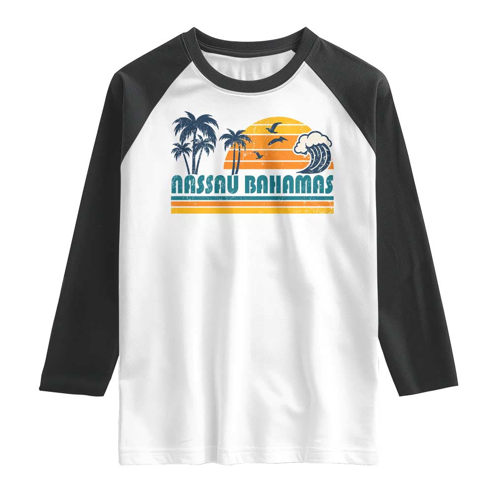 Vintage Nassau Raglan Shirt Bahamas Vacation Beach Summer Retro Sunset - Wonder Print Shop