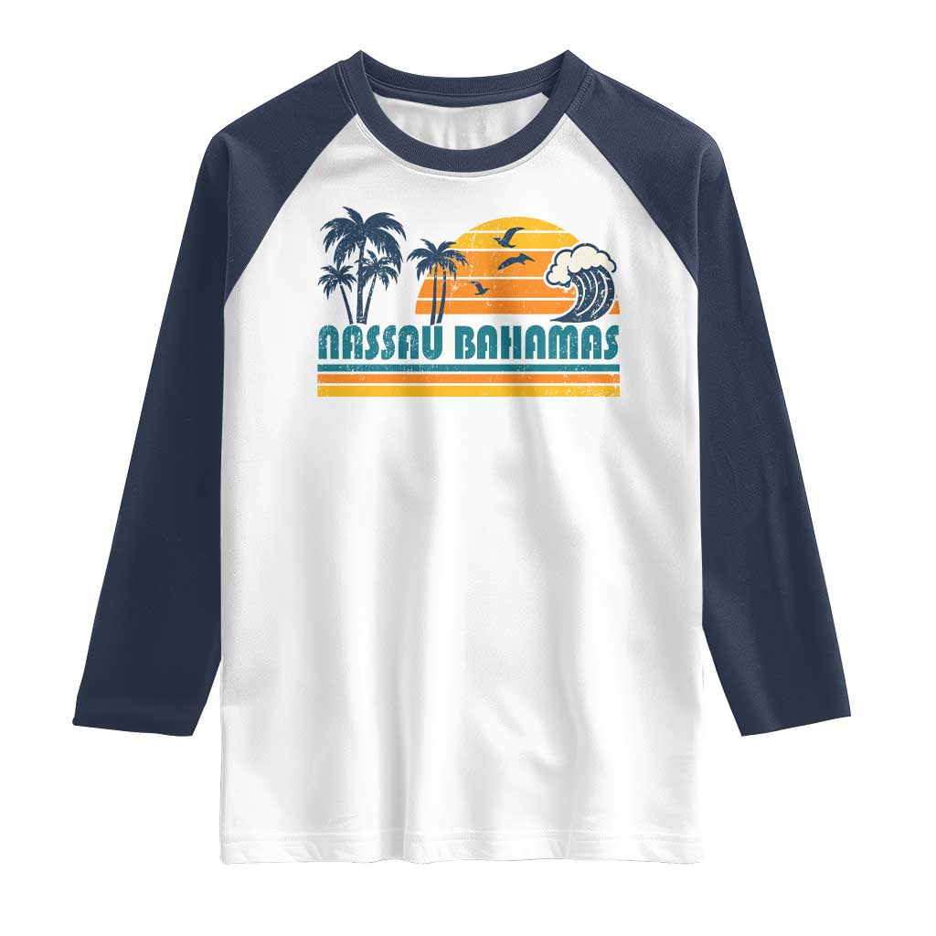 Vintage Nassau Raglan Shirt Bahamas Vacation Beach Summer Retro Sunset - Wonder Print Shop