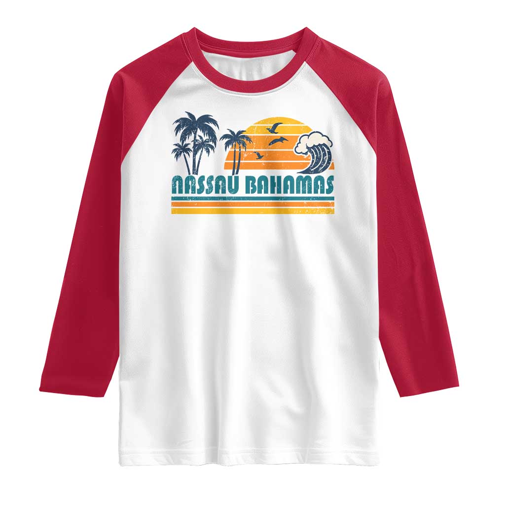 Vintage Nassau Raglan Shirt Bahamas Vacation Beach Summer Retro Sunset - Wonder Print Shop