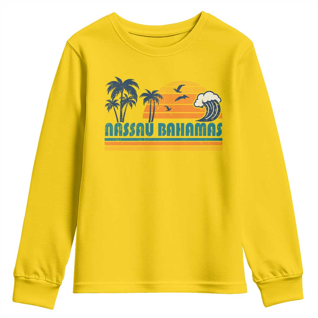 Vintage Nassau Youth Sweatshirt Bahamas Vacation Beach Summer Retro Sunset - Wonder Print Shop