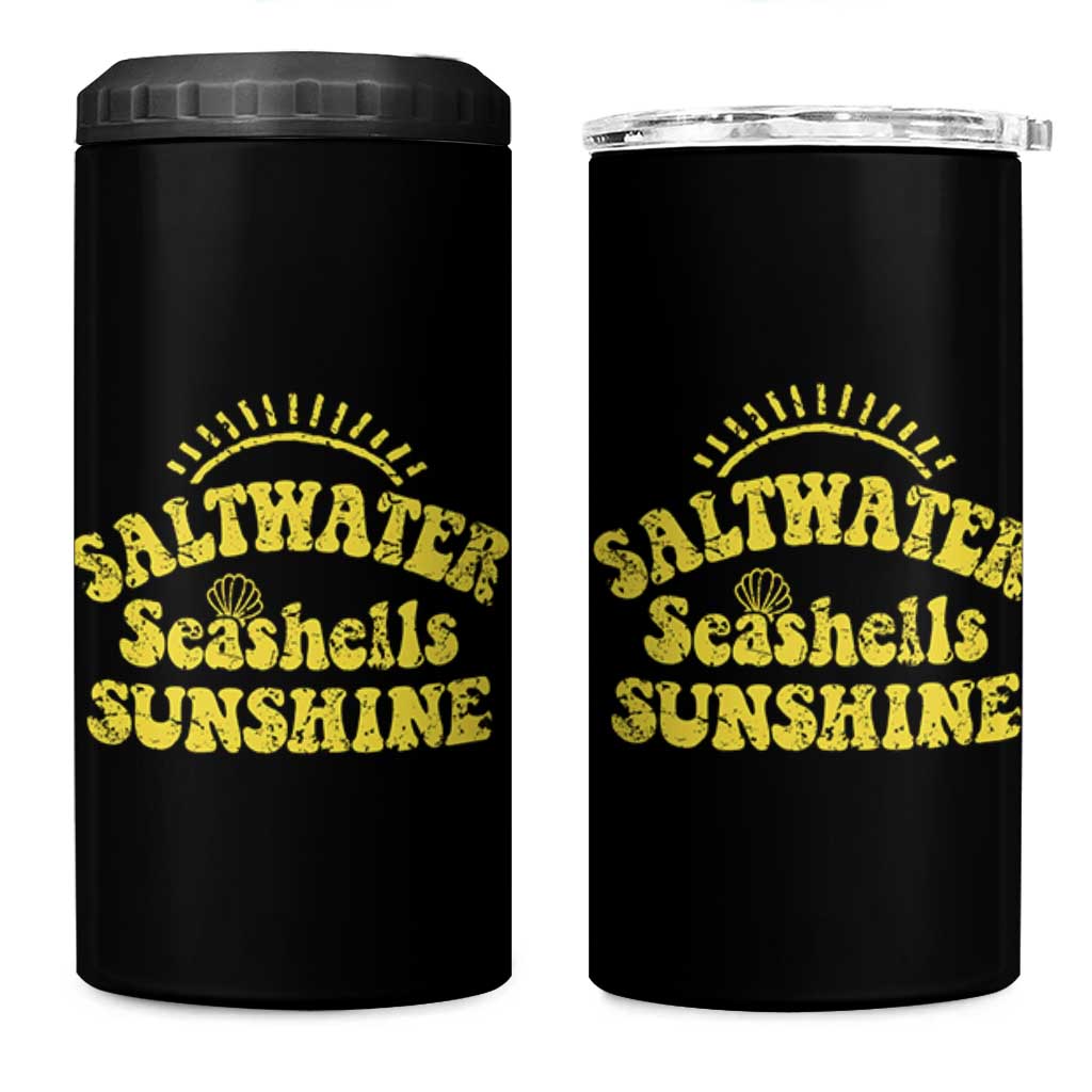Saltwater Seashells Sunshine 4 in 1 Can Cooler Tumbler Beach Summer Vacation Vintage 70's Retro - Wonder Print Shop