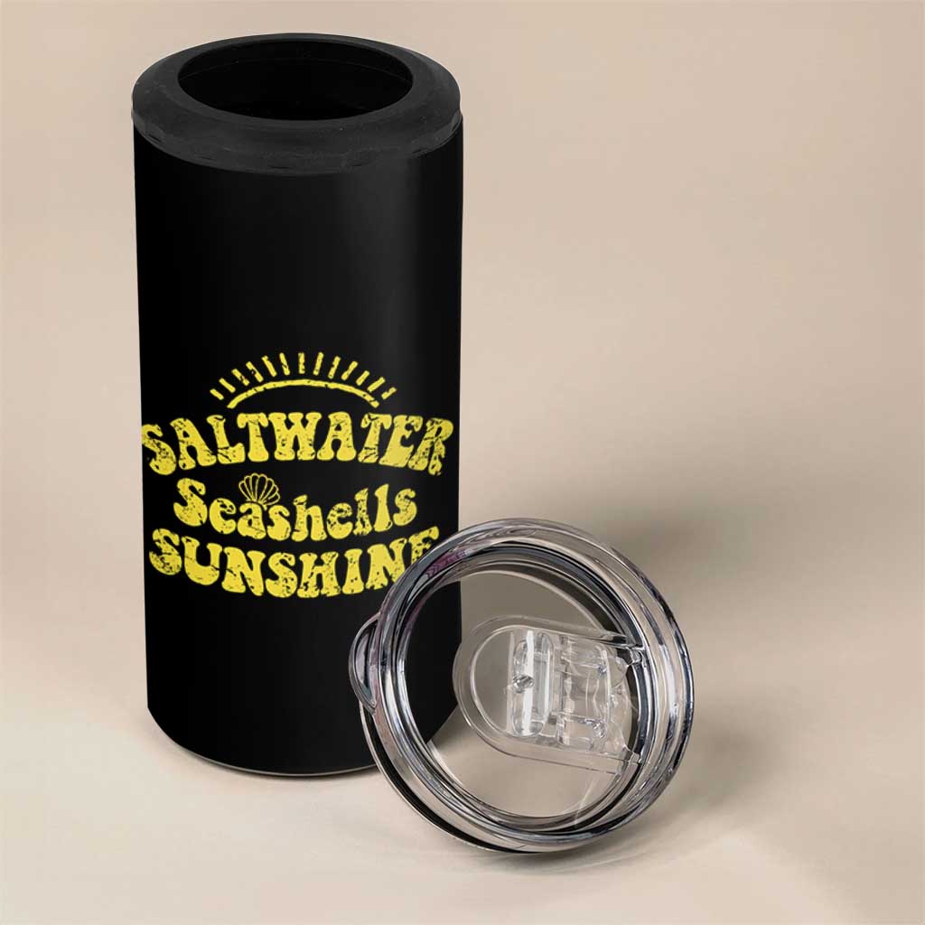 Saltwater Seashells Sunshine 4 in 1 Can Cooler Tumbler Beach Summer Vacation Vintage 70's Retro - Wonder Print Shop