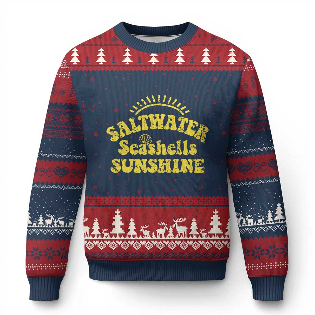 Saltwater Seashells Sunshine Ugly Christmas Sweater Beach Summer Vacation Vintage 70's Retro - Wonder Print Shop