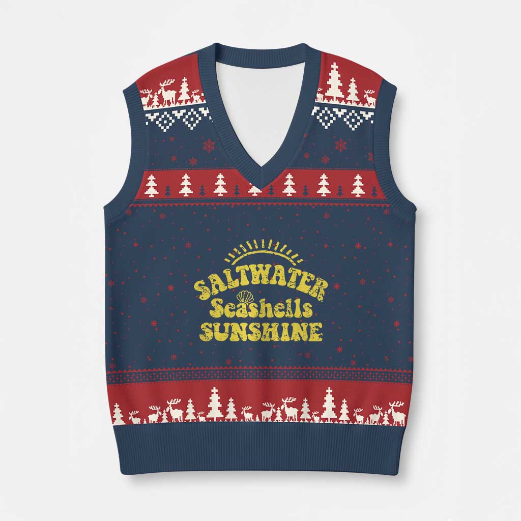 Saltwater Seashells Sunshine V-Neck Knit Sweater Vest Beach Summer Vacation Vintage 70's Retro - Wonder Print Shop