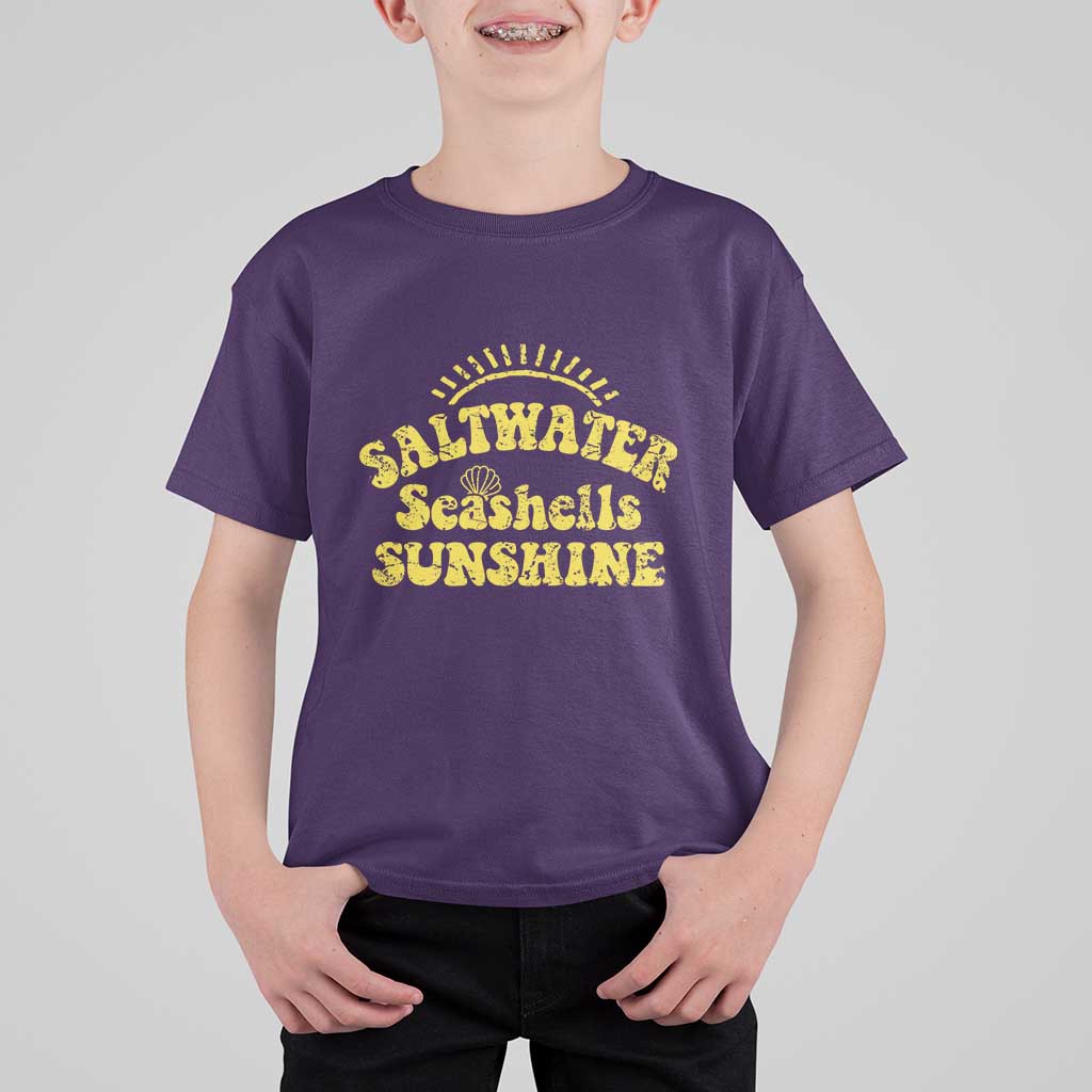 Saltwater Seashells Sunshine T Shirt For Kid Beach Summer Vacation Vintage 70's Retro - Wonder Print Shop
