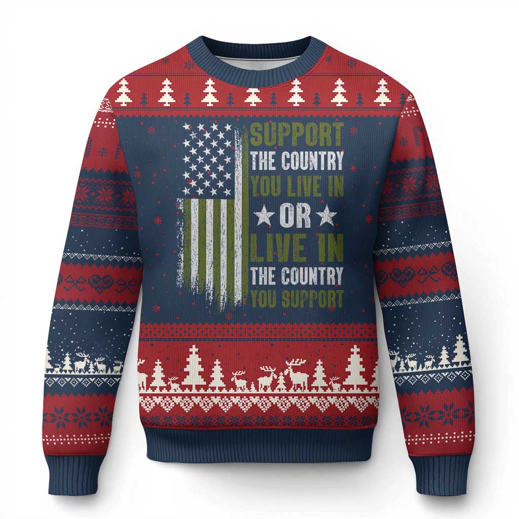 Social Justice Ugly Christmas Sweater Support The Country You Live In American Flag - Wonder Print Shop