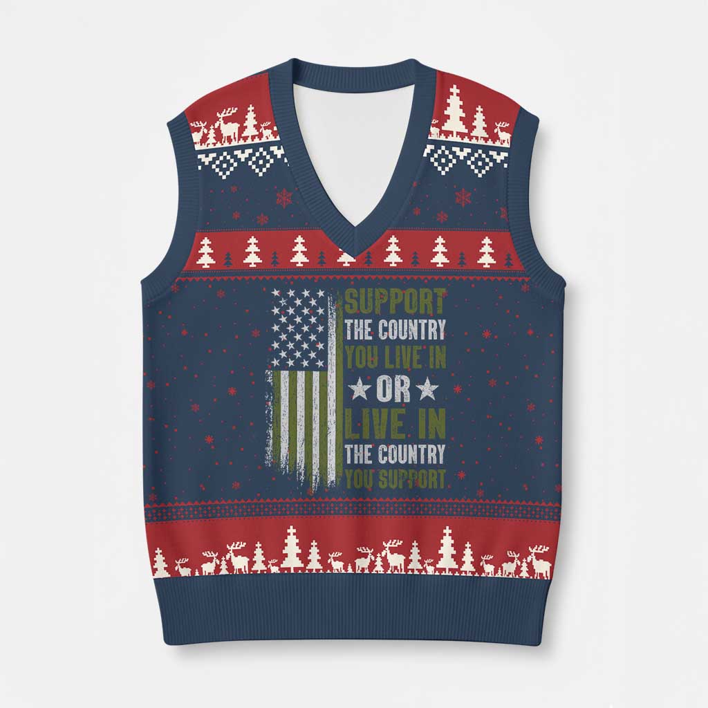 Social Justice V-Neck Knit Sweater Vest Support The Country You Live In American Flag - Wonder Print Shop