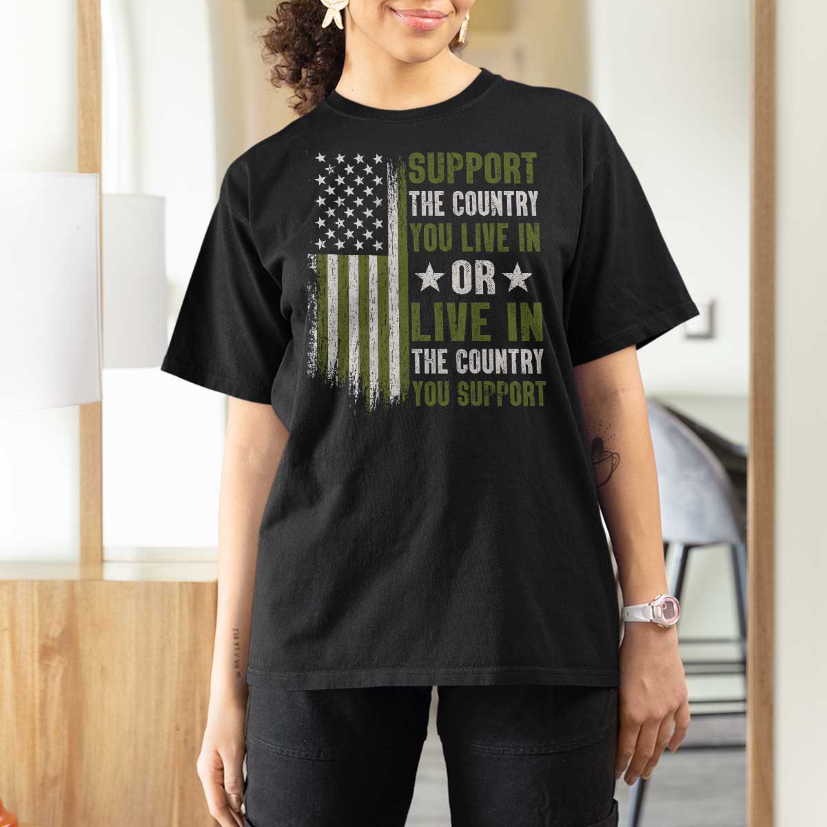 Social Justice T Shirt For Women Support The Country You Live In American Flag - Wonder Print Shop