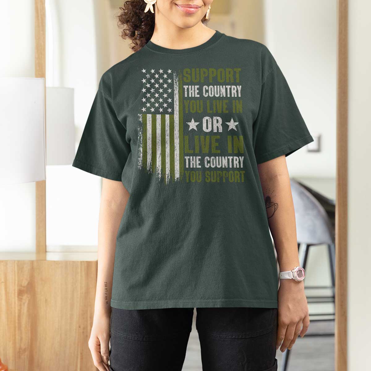 Social Justice T Shirt For Women Support The Country You Live In American Flag - Wonder Print Shop