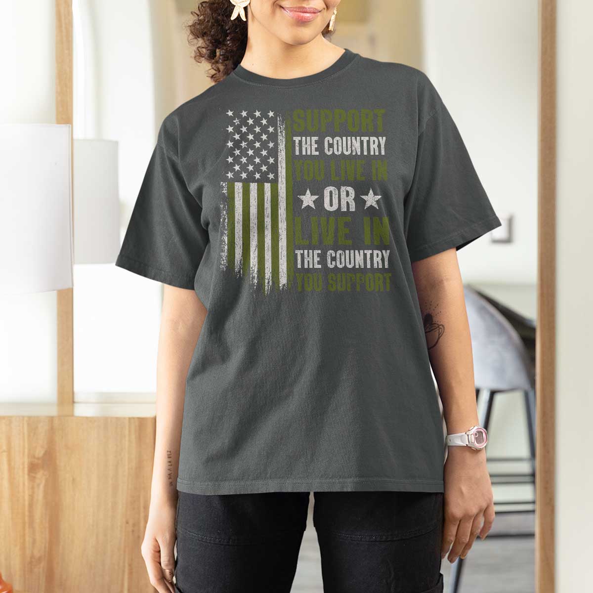 Social Justice T Shirt For Women Support The Country You Live In American Flag - Wonder Print Shop