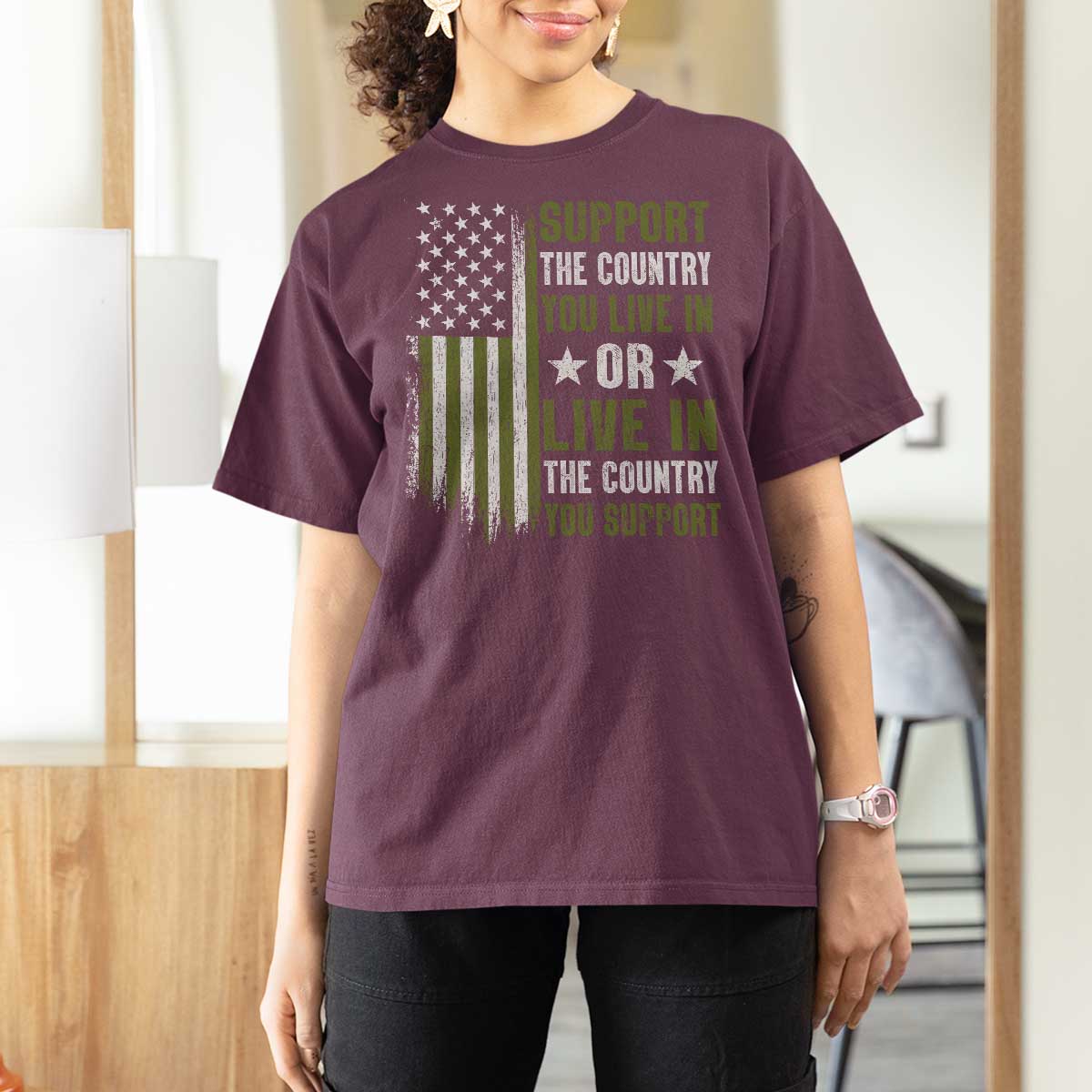Social Justice T Shirt For Women Support The Country You Live In American Flag - Wonder Print Shop