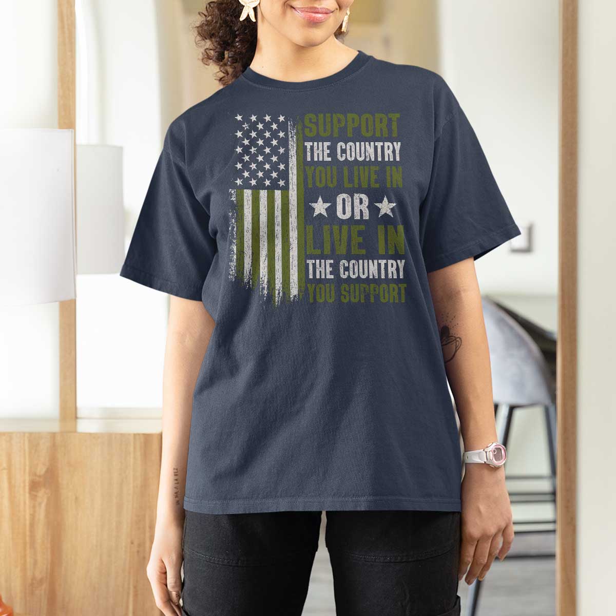 Social Justice T Shirt For Women Support The Country You Live In American Flag - Wonder Print Shop