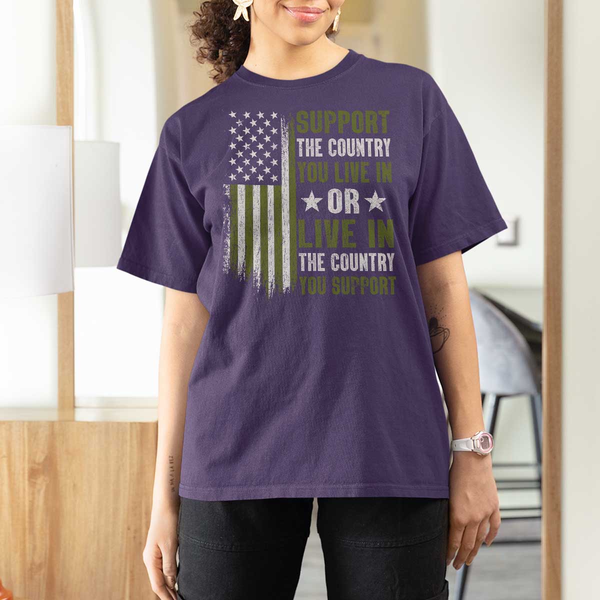 Social Justice T Shirt For Women Support The Country You Live In American Flag - Wonder Print Shop