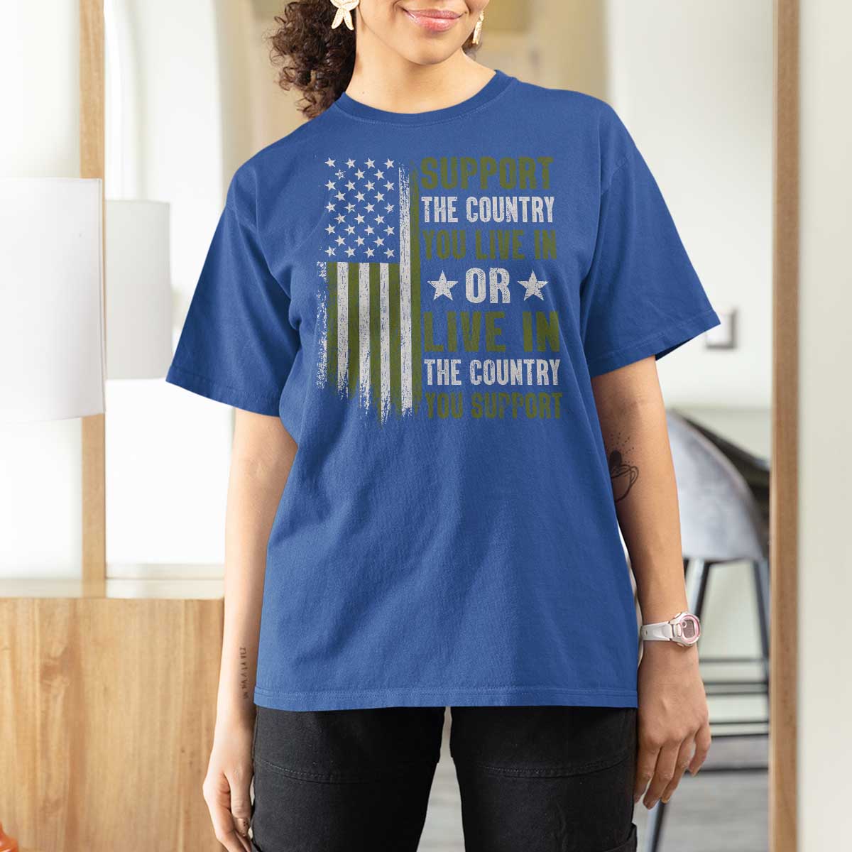 Social Justice T Shirt For Women Support The Country You Live In American Flag - Wonder Print Shop