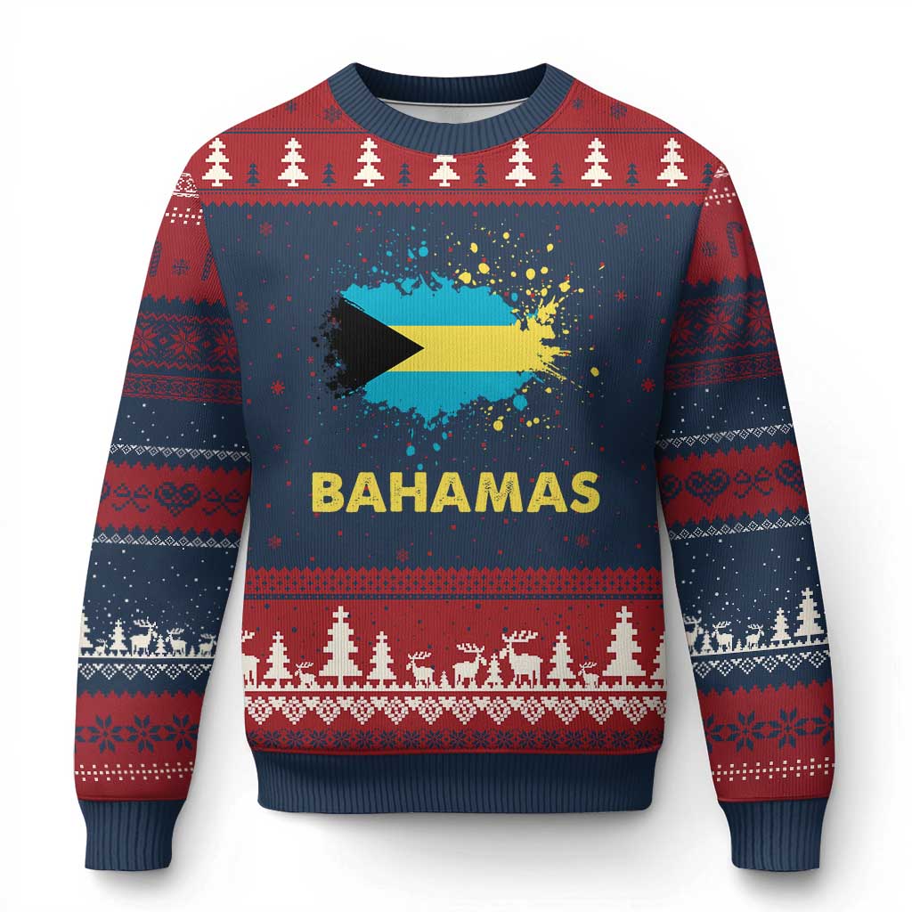 Bahamas Flag Ugly Christmas Sweater Retro Vintage Watercolors Sport Bahamian Gifts - Wonder Print Shop
